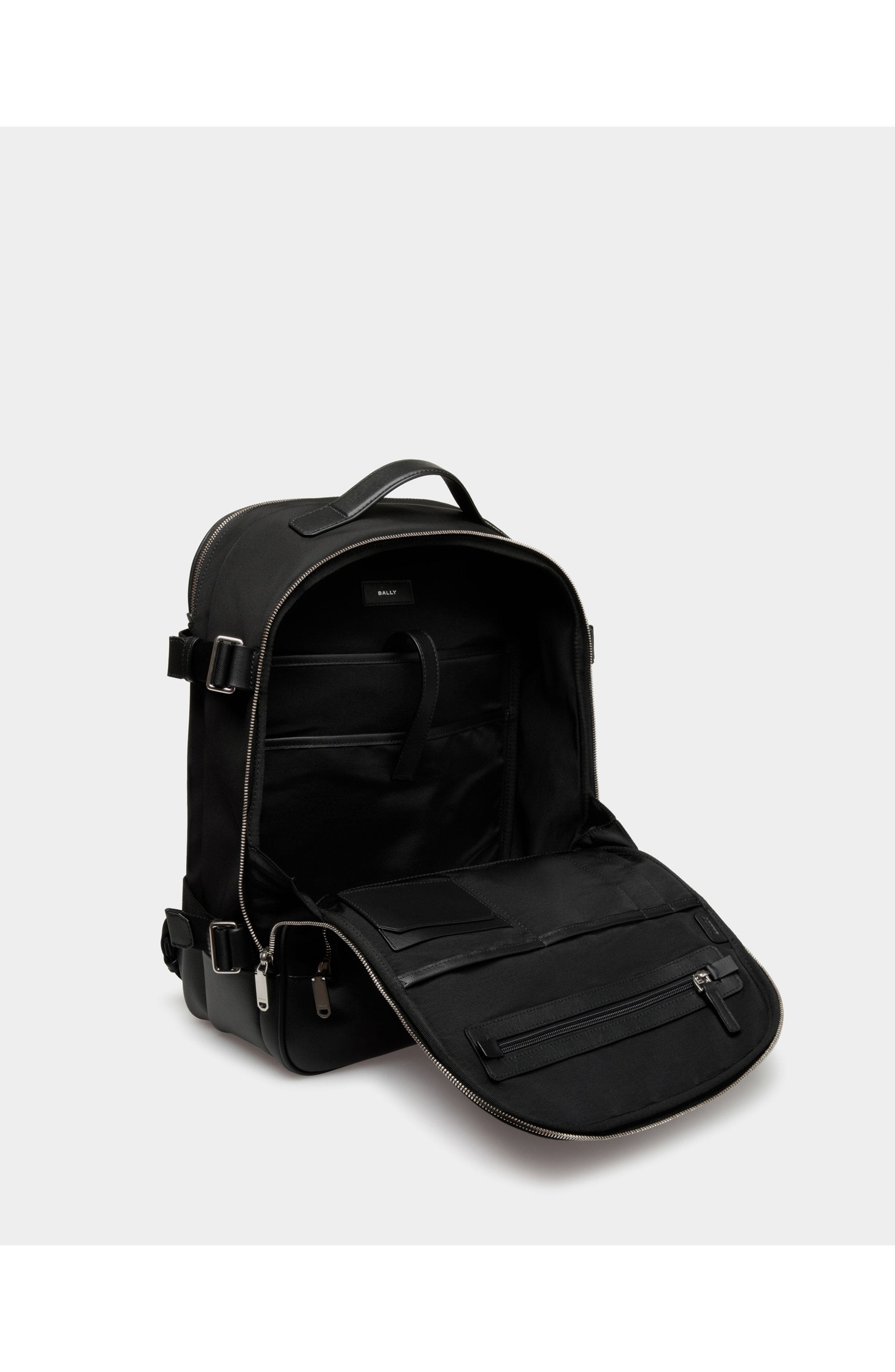 Bally Vogel Backpack In Nylon And Recycled Bovine Leather, Alternate, color, Black+Palladio