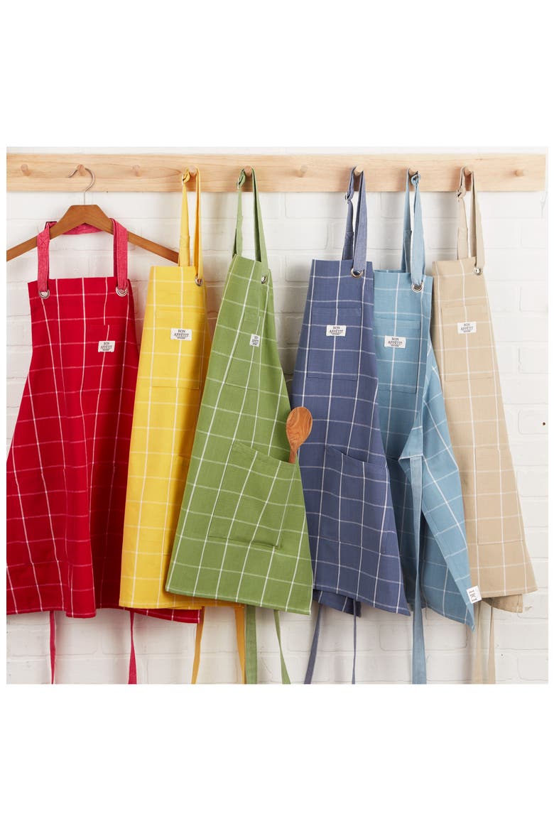 Windowpane Print Cotton Apron, Alternate, color, BEIGE