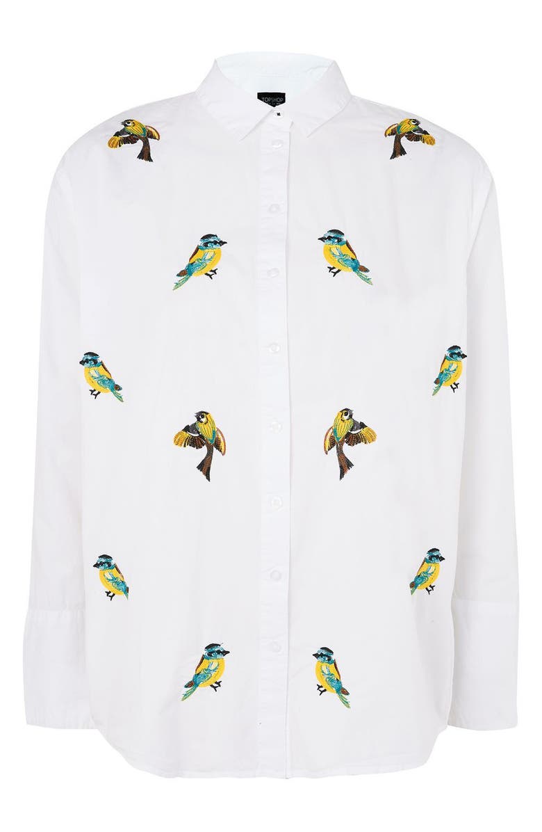Topshop Embroidered Bird Shirt, Alternate, color,