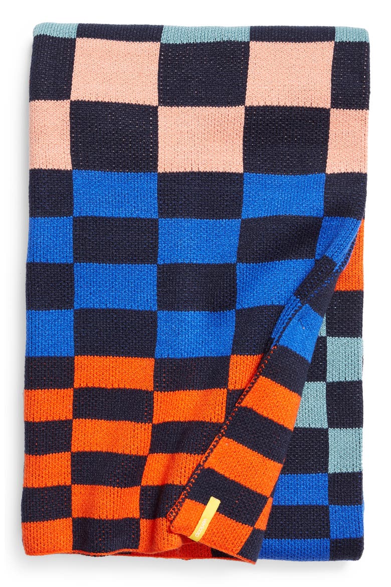 Albers Checkerboard Throw Blanket, Main, color, NAVY/RED