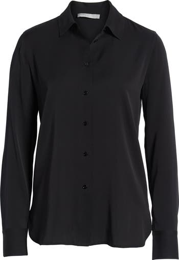 Deals Vince Silk Slim Fitted Stretch Blouse Black Long Sleeve Button Down Small