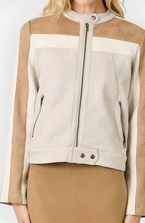 Modenaire Colorblock Jacket With Zip Pockets In Brown