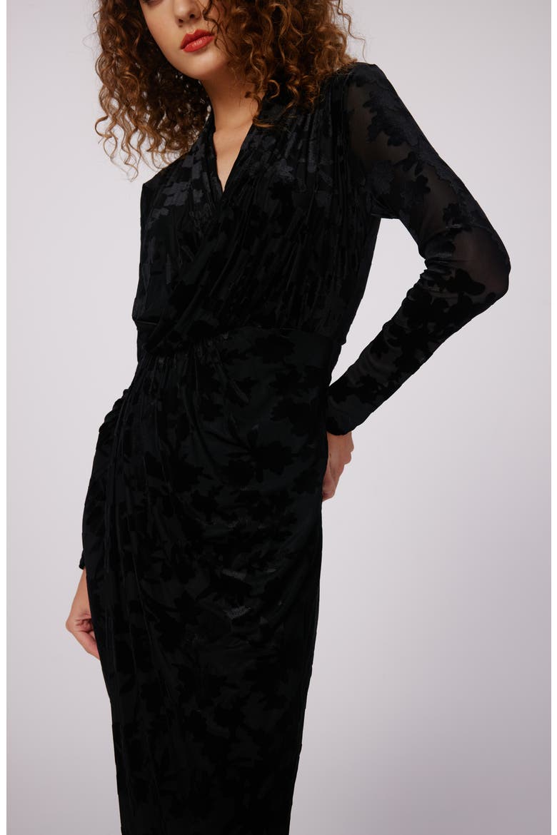 Tamra Long Sleeve Velvet Dress, Alternate, color, BLACK