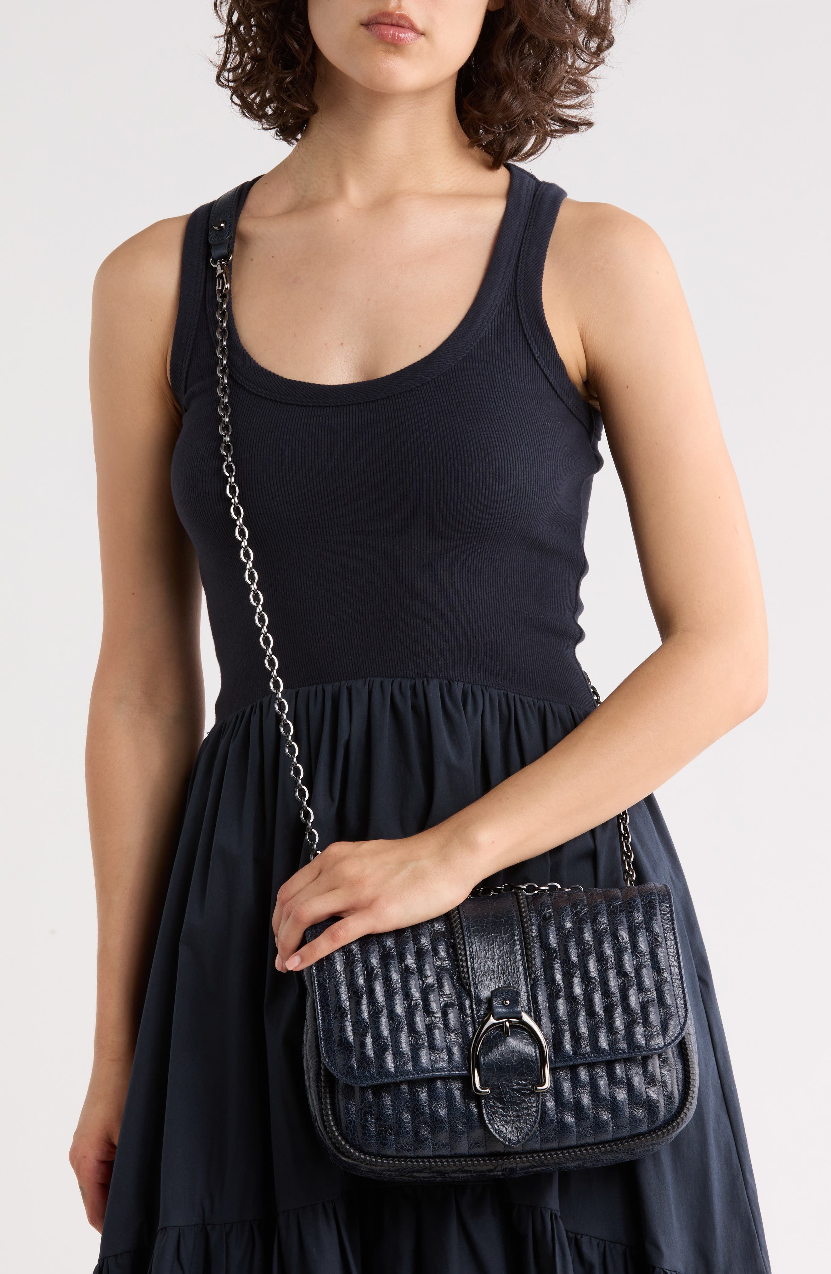 Small Amazone Leather Quilted Convertible Crossbody Bag, Alternate, color, NAVY