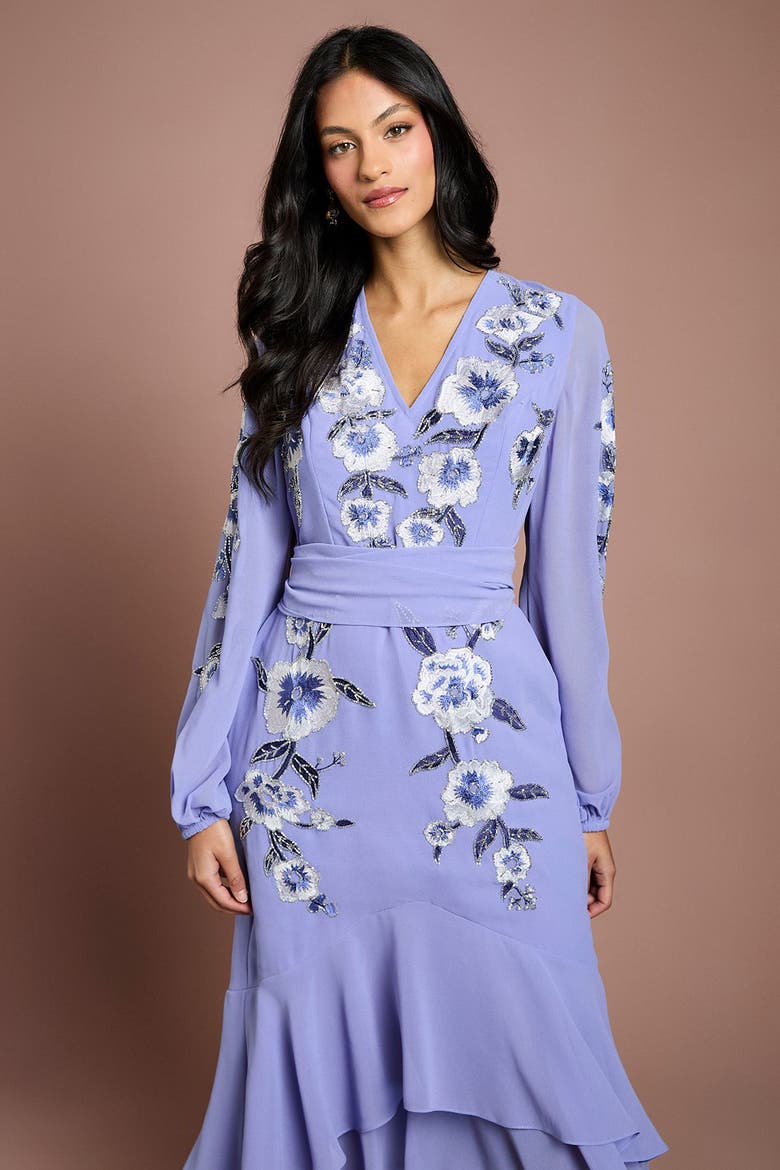 Petite Sequin Fit And Flare Dress, Alternate, color, Cornflower Blue