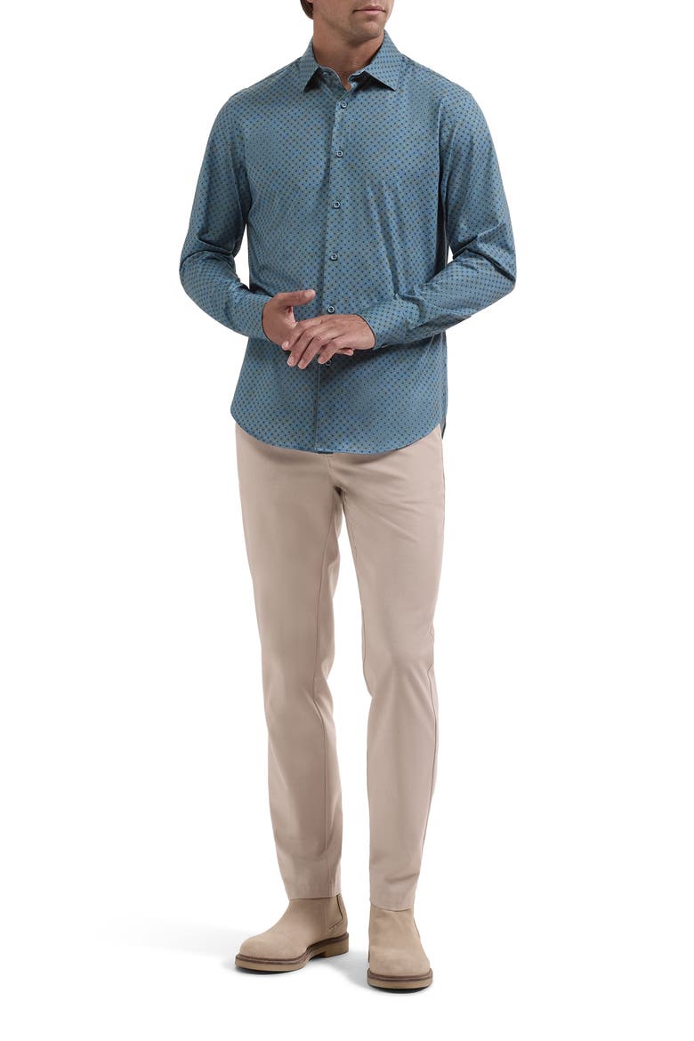 James OoohCotton Print Long Sleeve Performance Button Up Shirt, Alternate, color, PEACOCK