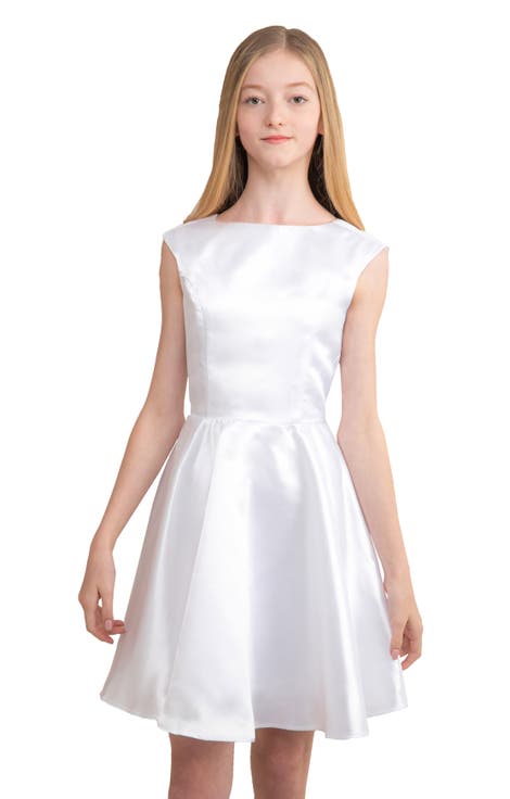 Cap Sleeve Boat Neck Dress In Longer Length (Big Kid)