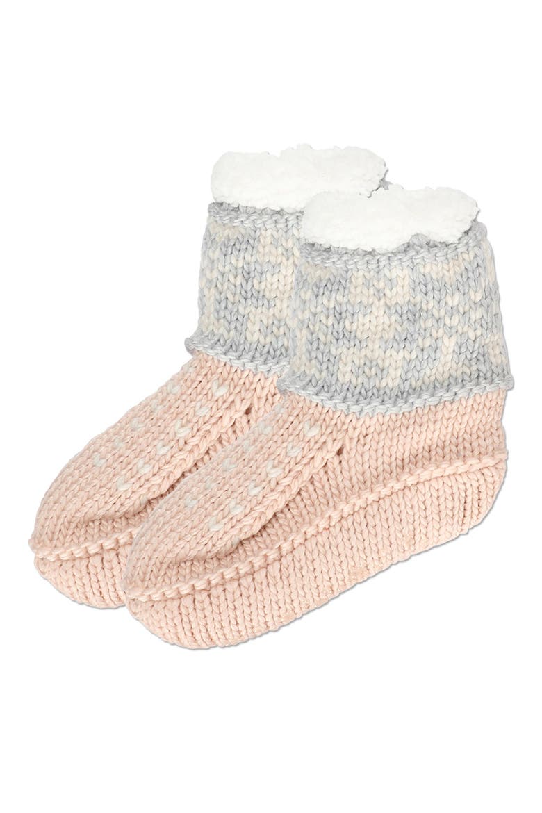Snowflake Border Fleece Lined Slipper Socks, Alternate, color, BLUSH