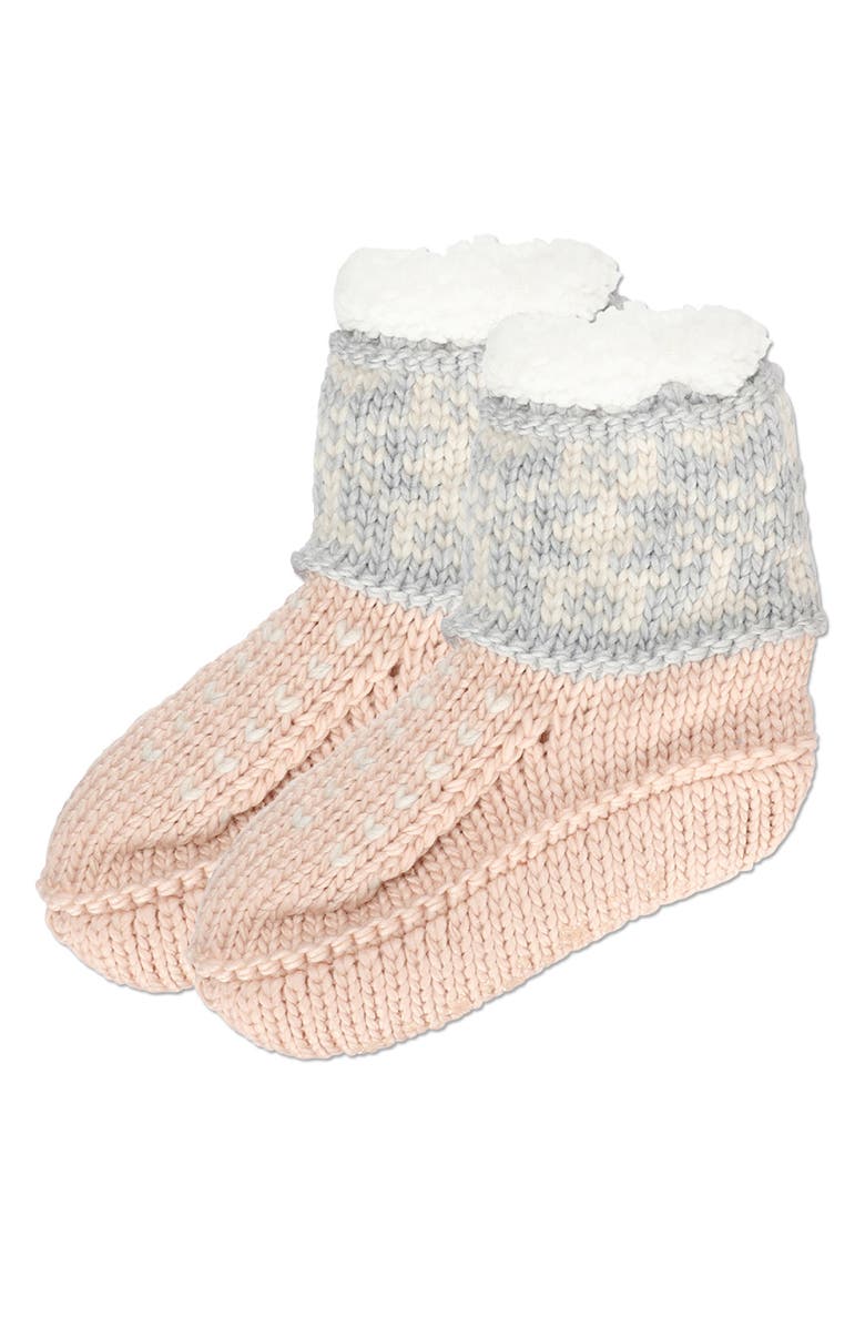 MeMoi Snowflake Border Fleece Lined Slipper Socks, Alternate, color, Blush