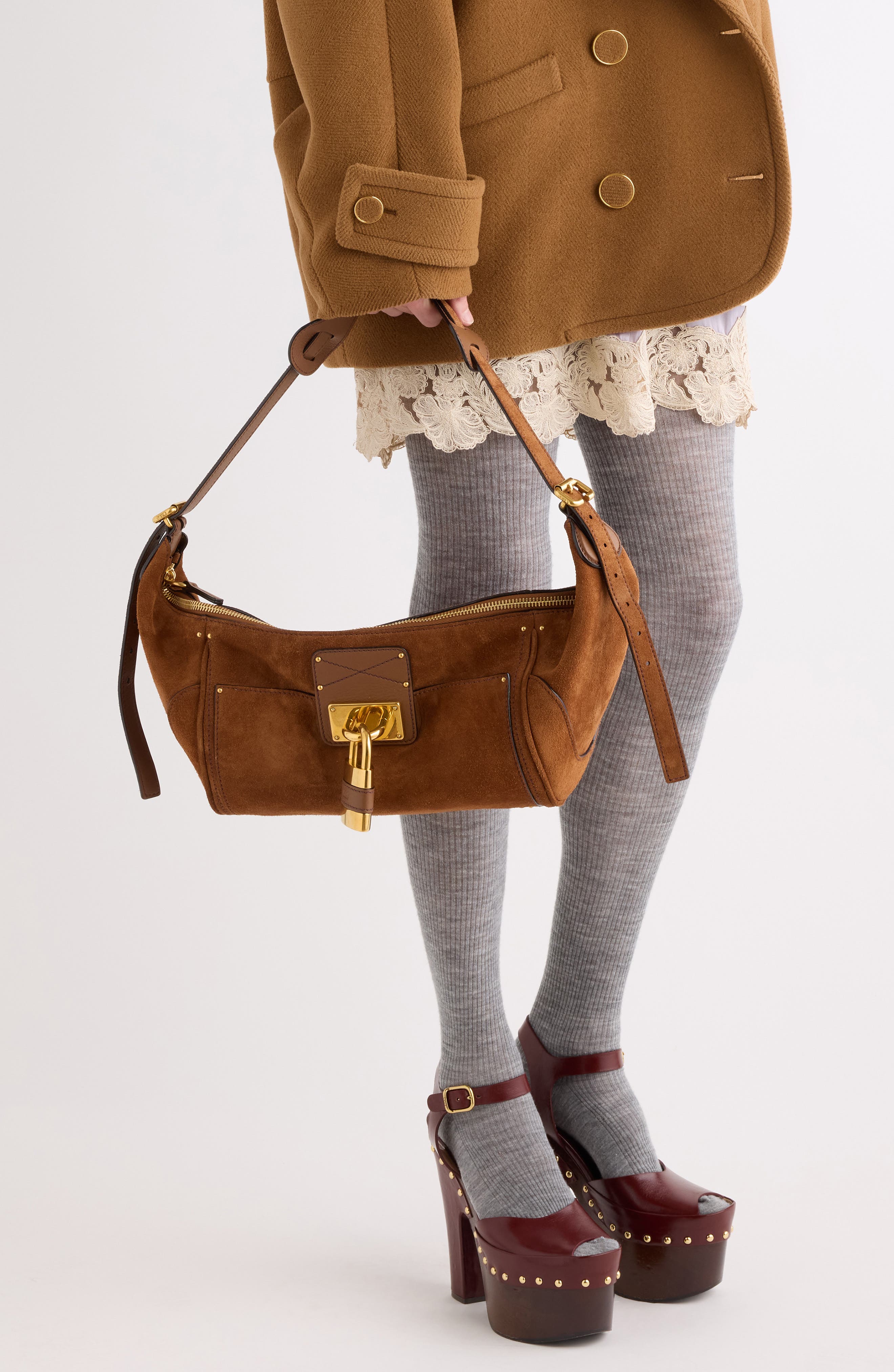Paddington Suede Shoulder Bag, Alternate, color, VINTAGE BROWN