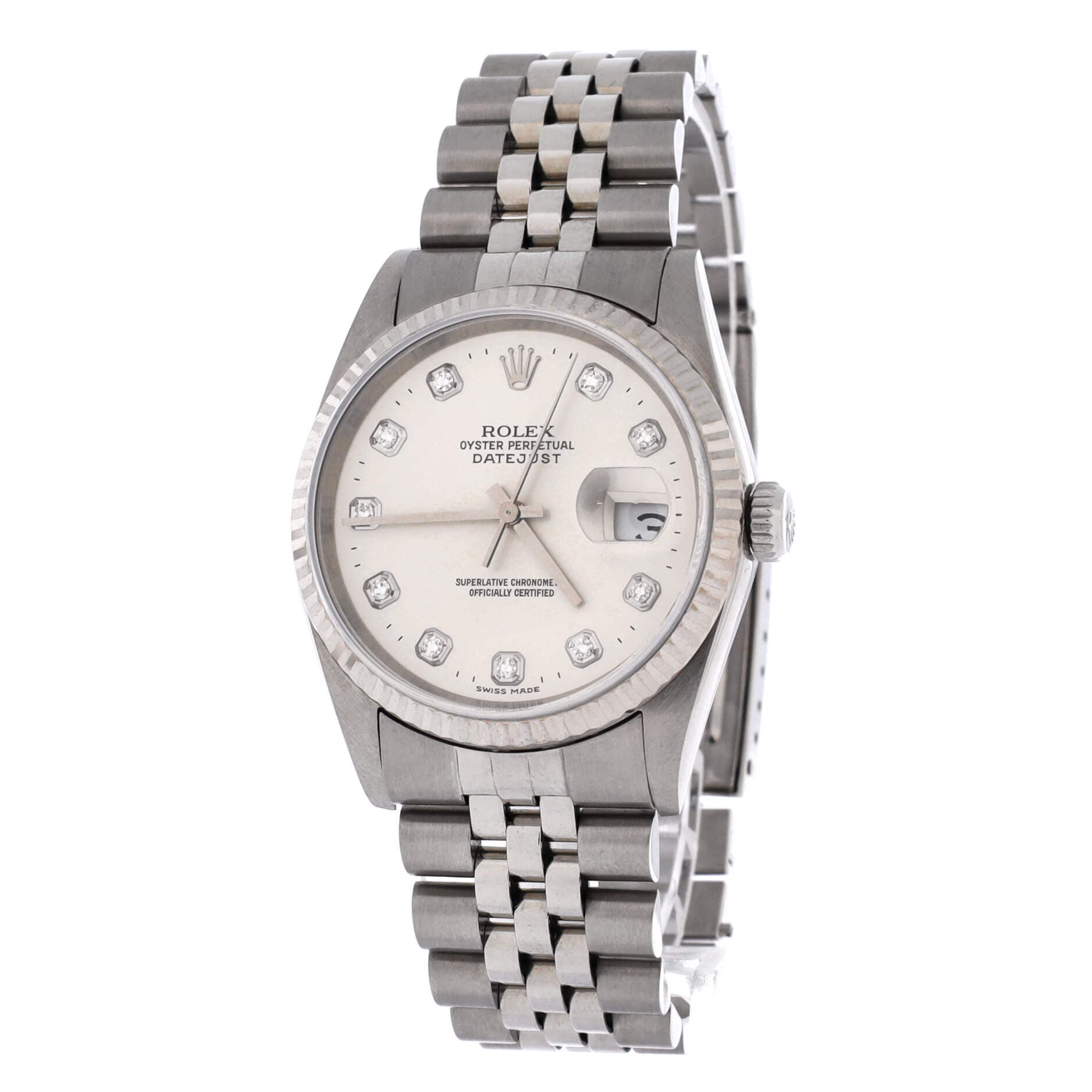 Oyster Perpetual Datejust Automatic Watch Stainless Steel and White Gold with Diamond Markers 36, Alternate, color, Metallic Silver