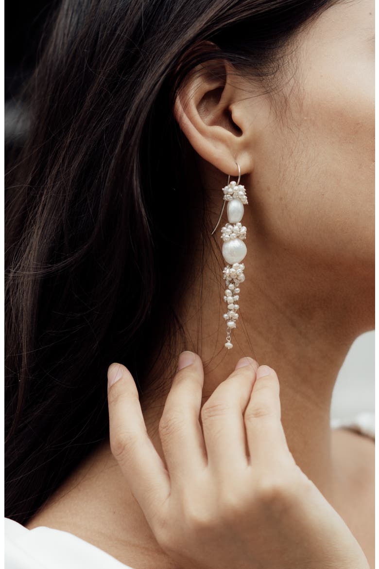 Baroque Pearl Long Drops, Alternate, color, Ivory