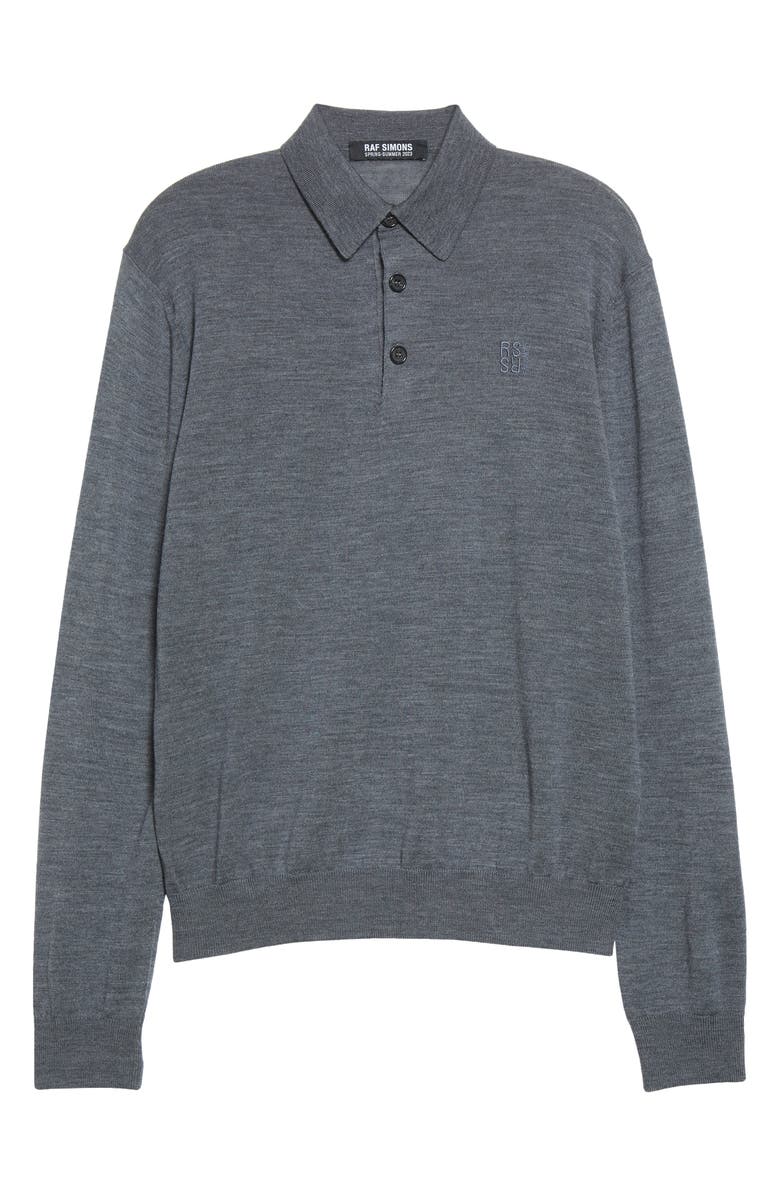Raf Simons Embroidered Logo Long Sleeve Merino Wool Polo Sweater, Alternate, color, 