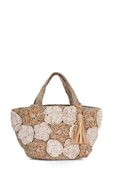 Raffia Flower Jute Tote