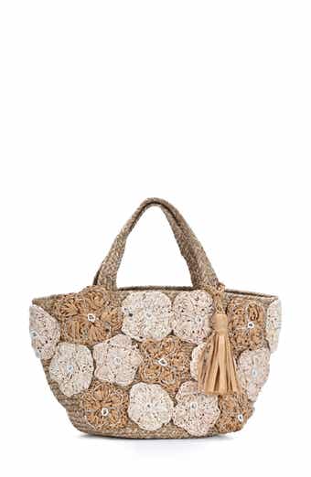 Raffia Flower Jute Tote