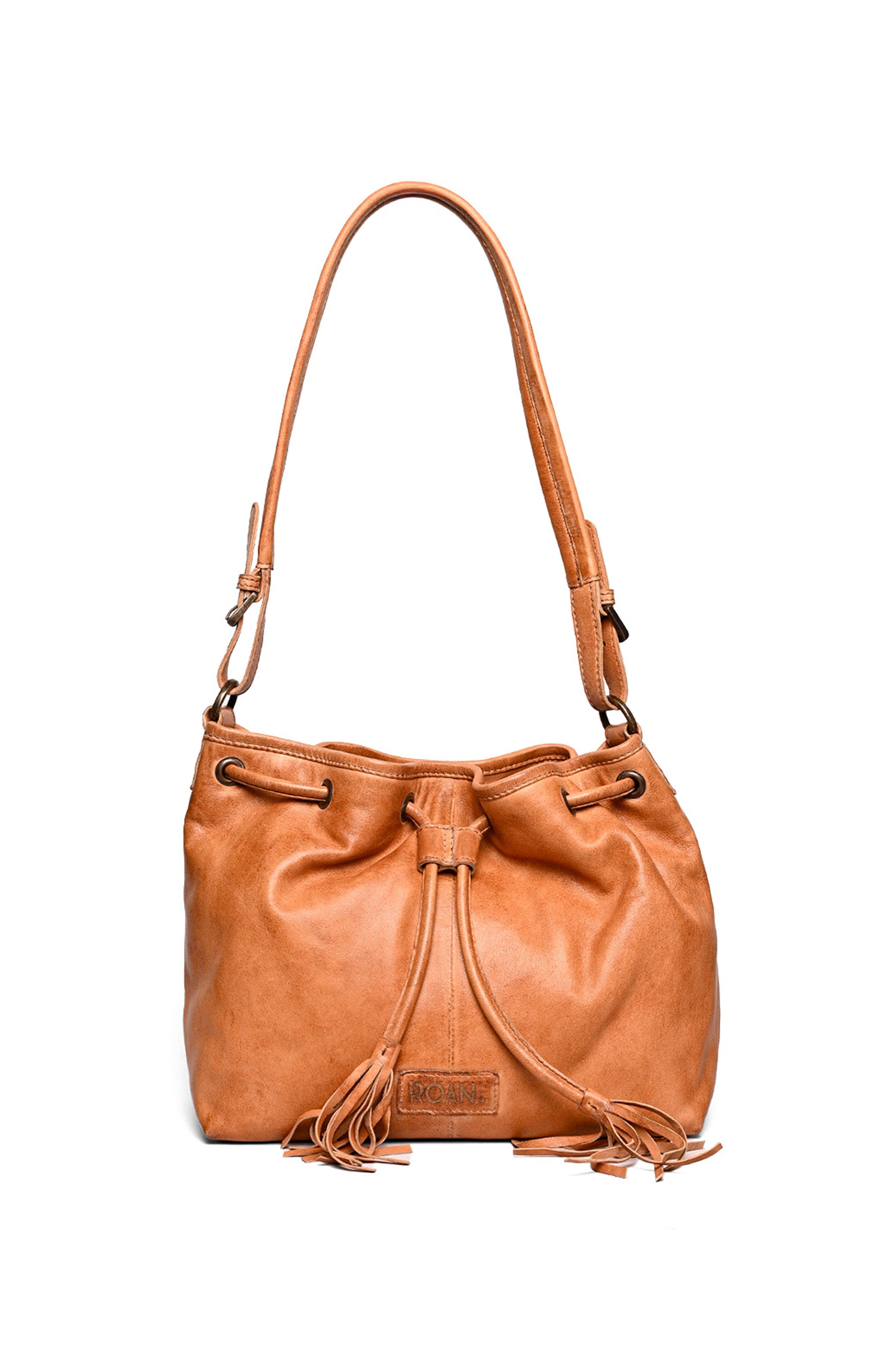 ROAN Zone Bucket Bag, Main, color, Cognac Napa