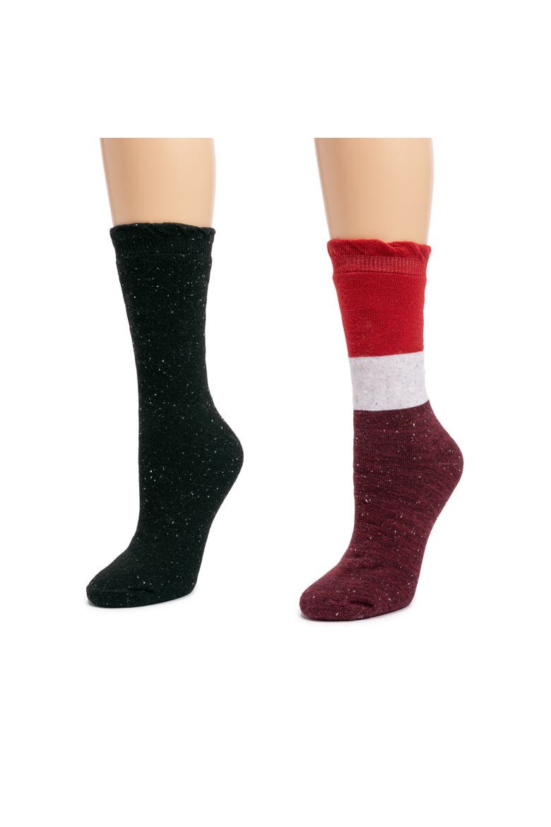 Women's 2 Pair Pack Ruffle Heat Retainer Crew Socks, Alternate, color, Red/Black