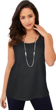 Jessica London Stretch Cotton Horseshoe Neck Tank