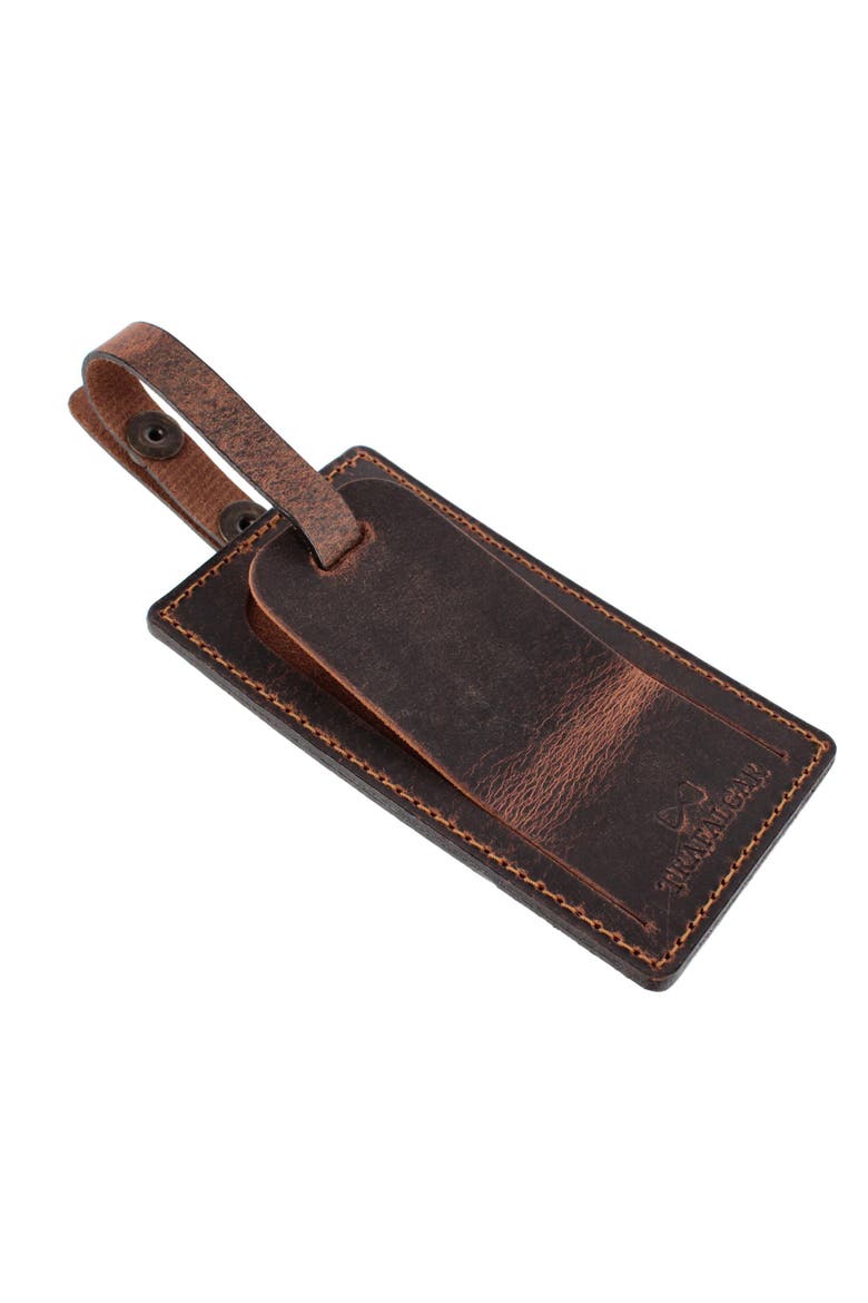 Bly Genuine Oil Tanned Leather Luggage Tag, Alternate, color, Brown