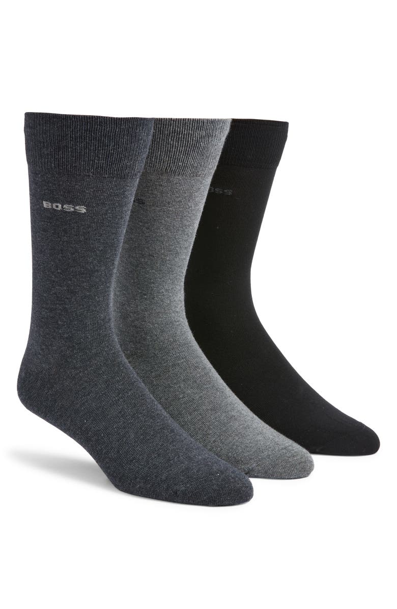 BOSS Assorted 3-Pack Cotton Blend Dress Socks, Main, color, Grey Multi