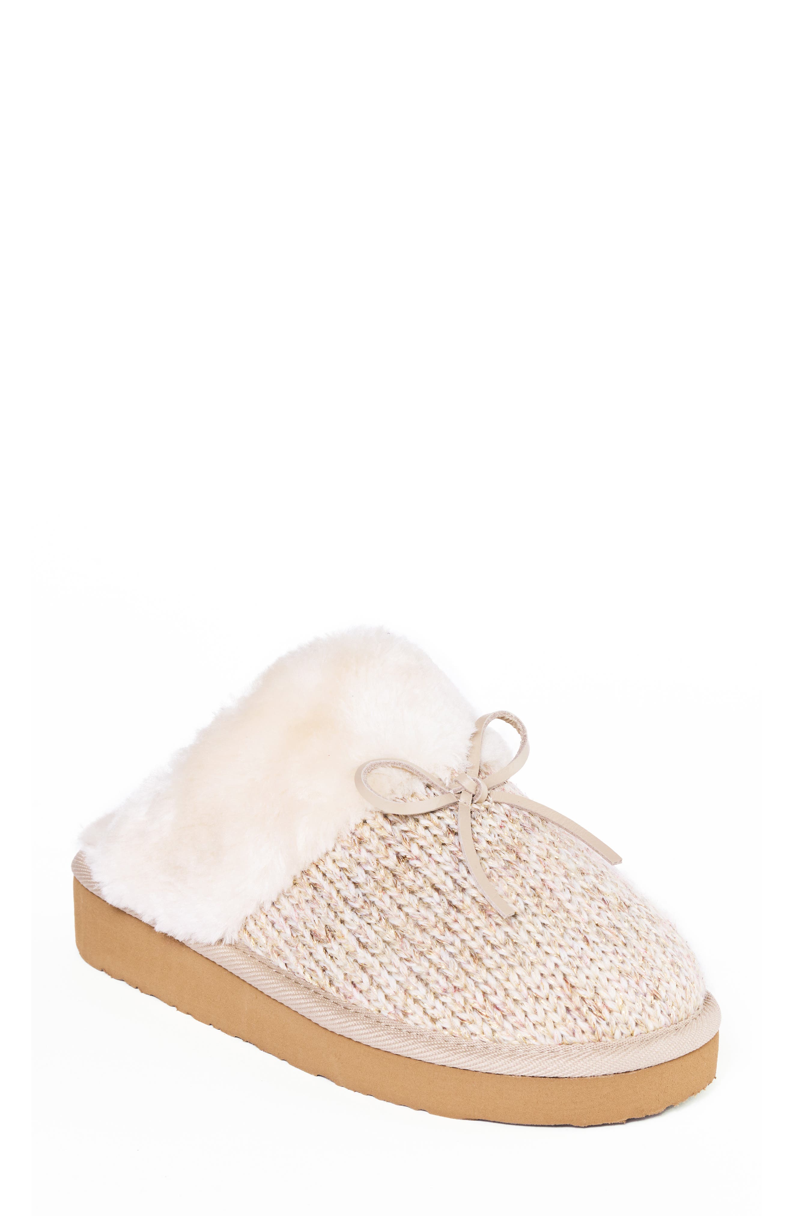 Fluffy Scuff Slipper, Main, color, SPARKLE TAN