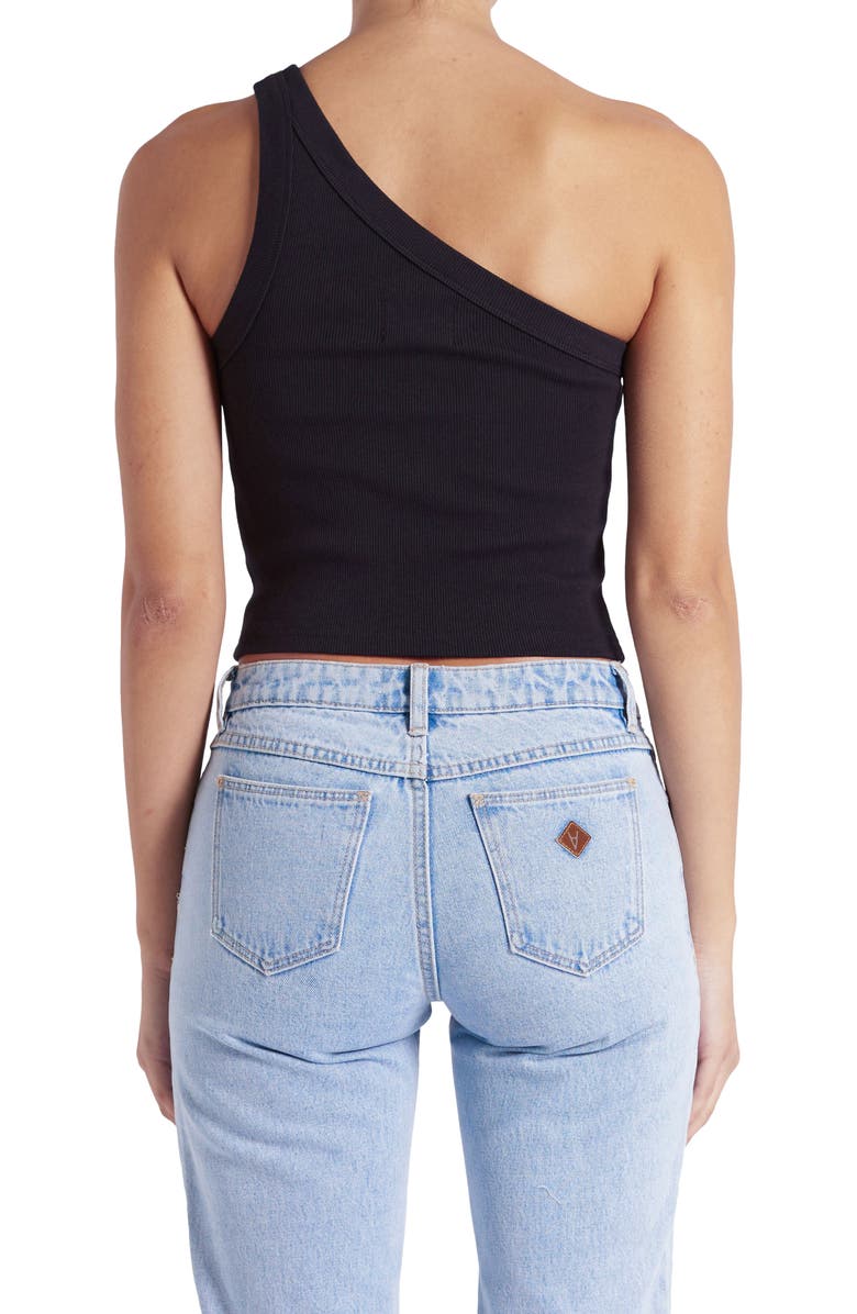 ABRAND Heather Crop One-Shoulder Tank, Alternate, color, Black