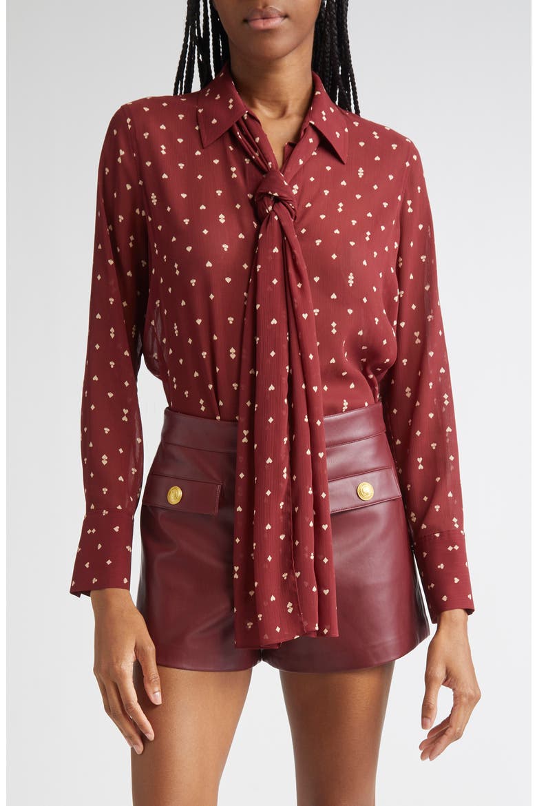 Basil Tie Neck Shirt, Main, color, BLACK CHERRY