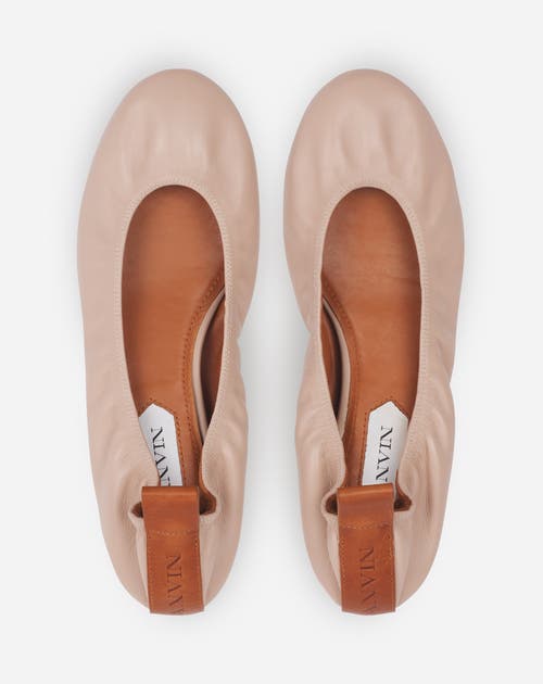 Lanvin Round Toe Ballet Flats In Nude Leather In Dark Beige