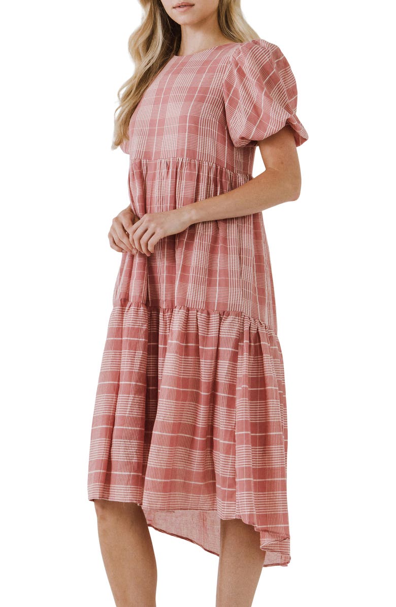 English Factory Plaid Tiered Midi Dress, Alternate, color,