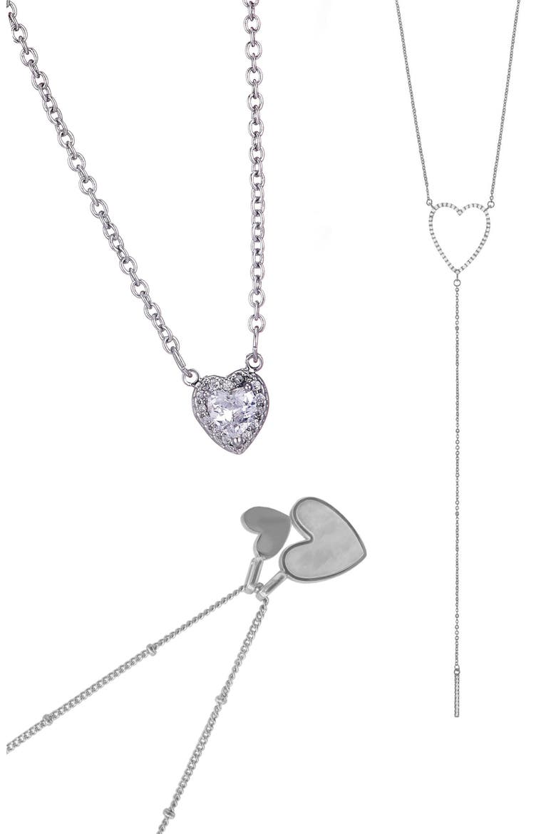 Set of 3 Assorted Heart Necklaces, Main, color, SILVER