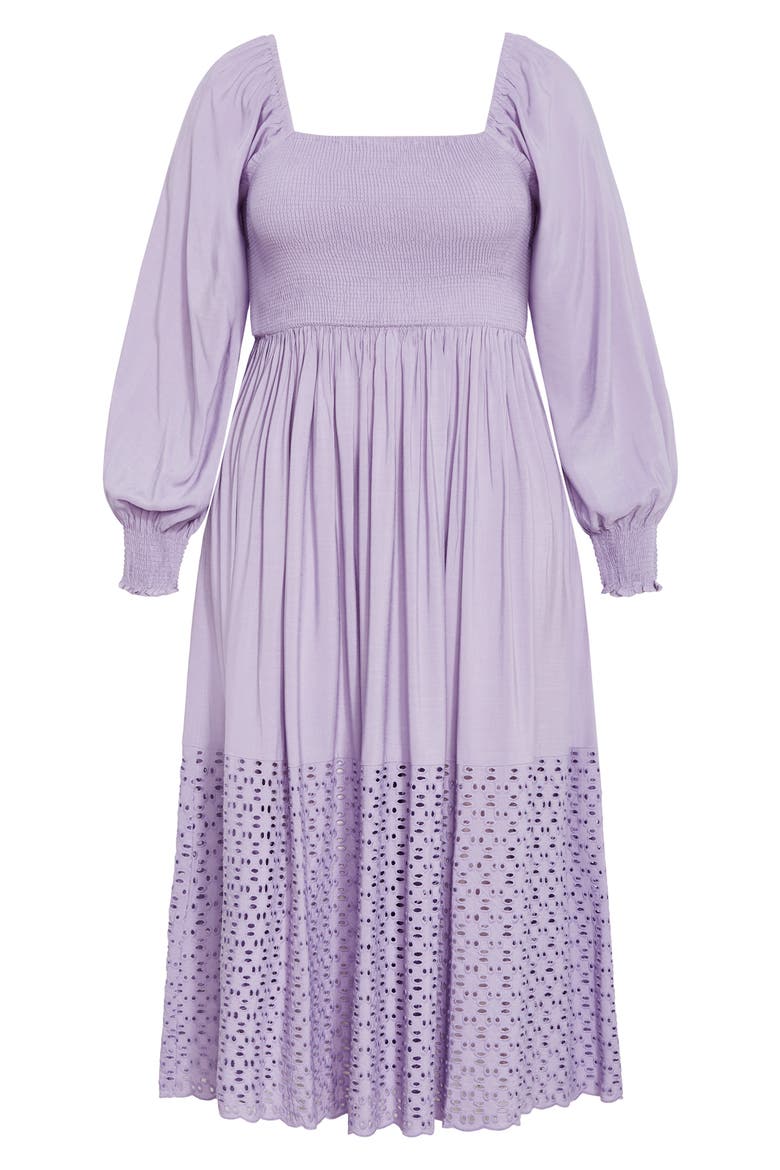 Tess Eyelet Long Sleeve Midi Dress, Alternate, color, LAVENDER