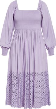 City Chic Tess Eyelet Long Sleeve Midi Dress