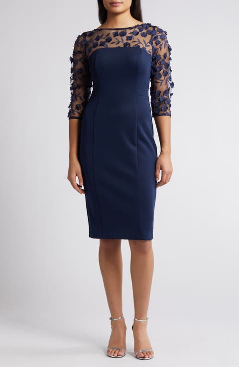 Social Lace Sleeve Scuba Crepe Cocktail Dress