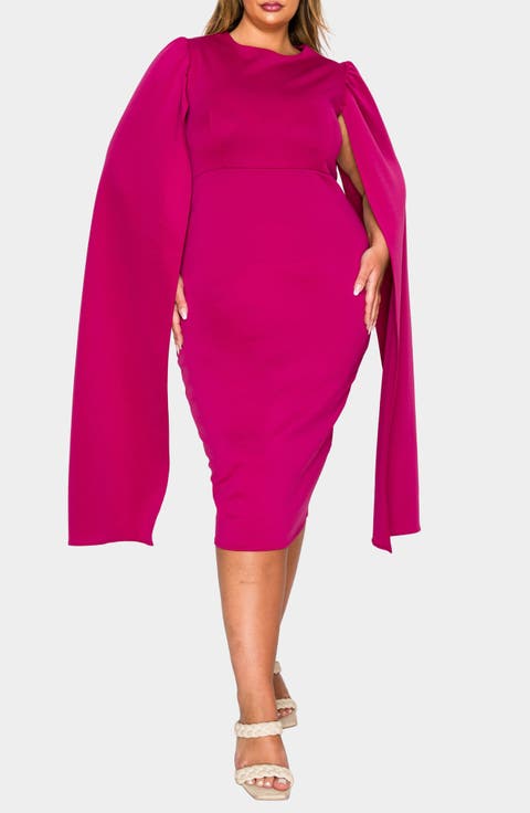 Naomi Cape Sleeve Midi Dress (Plus)
