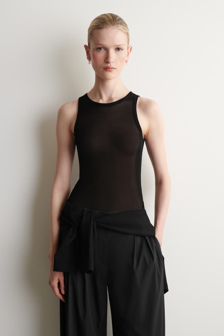 Ribbed Silk Tank Top, Main, color, BLACK