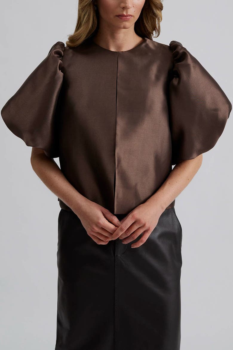 Cleo Pouf Balloon Sleeve Blouse, Alternate, color, Chocolate