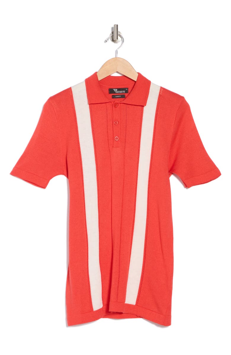 T.R. PREMIUM Textured Knit Stripe Polo, Alternate, color, Watermelon