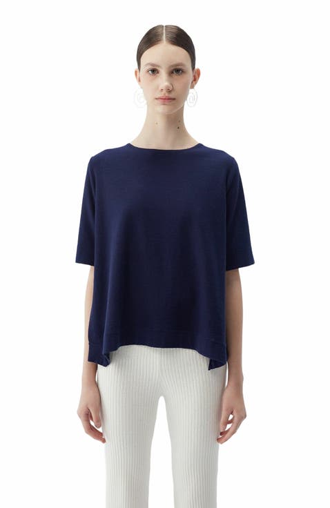 Box-Cut Cotton Silk Cashmere Blend T-Shirt