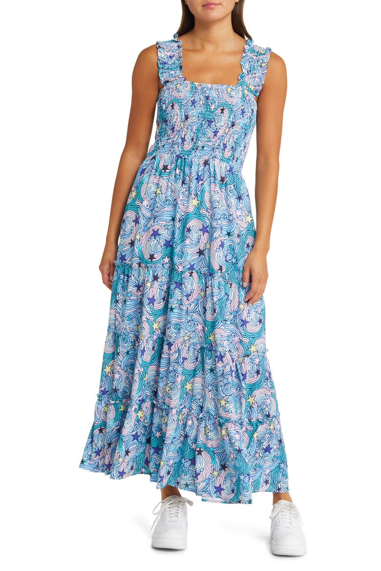 Rule Breaker Smocked Maxi Sundress, Main, color, WONDER GIRL