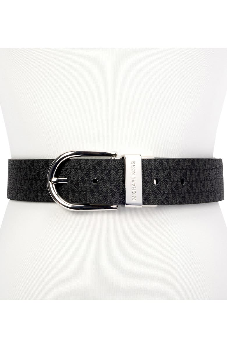 MICHAEL Michael Kors Logo Reversible Belt, Alternate, color, Black/ Silver