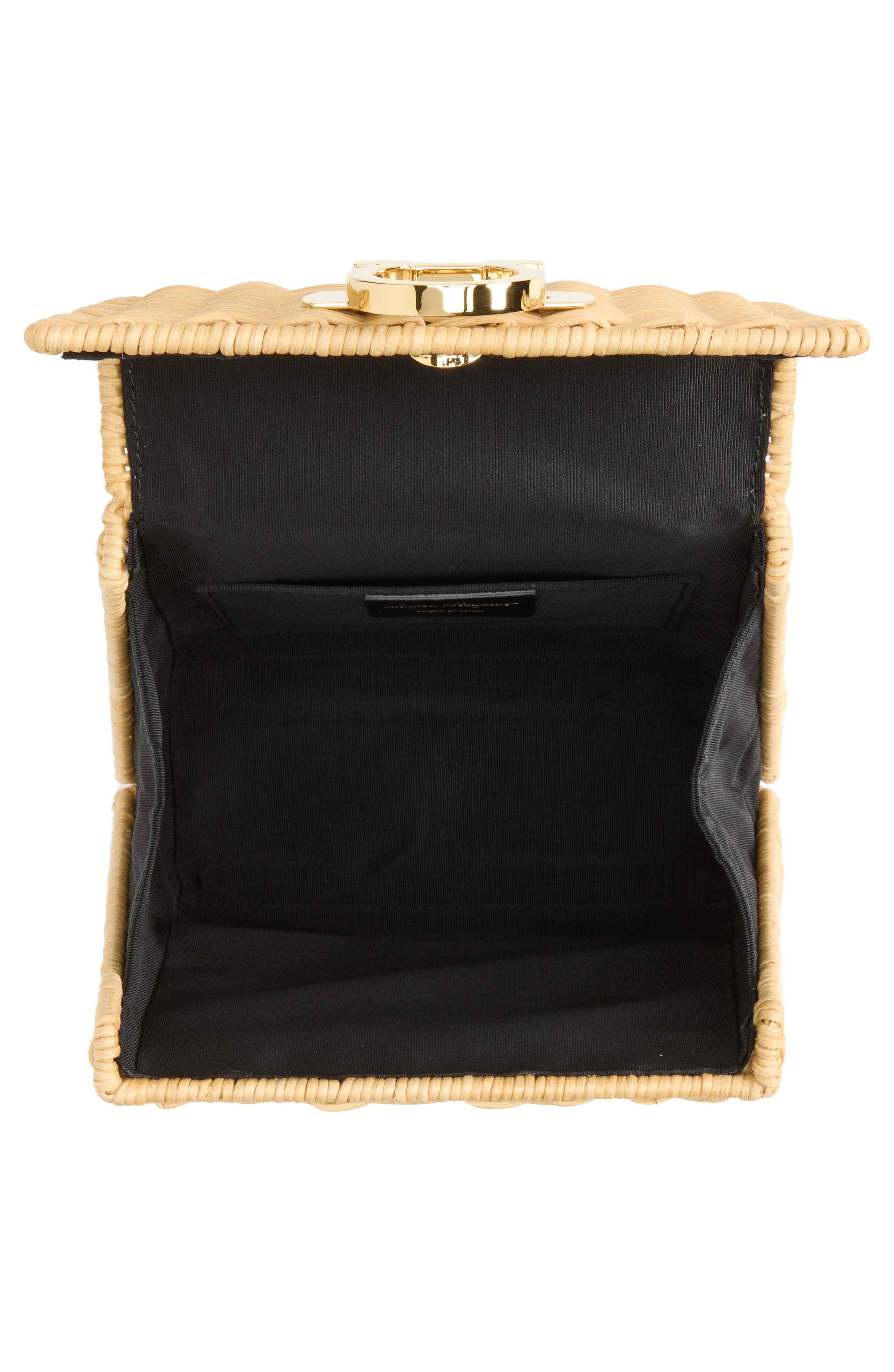 FERRAGAMO Small Iconic Top Handle Wicker Handbag, Alternate, color, Naturale Nero