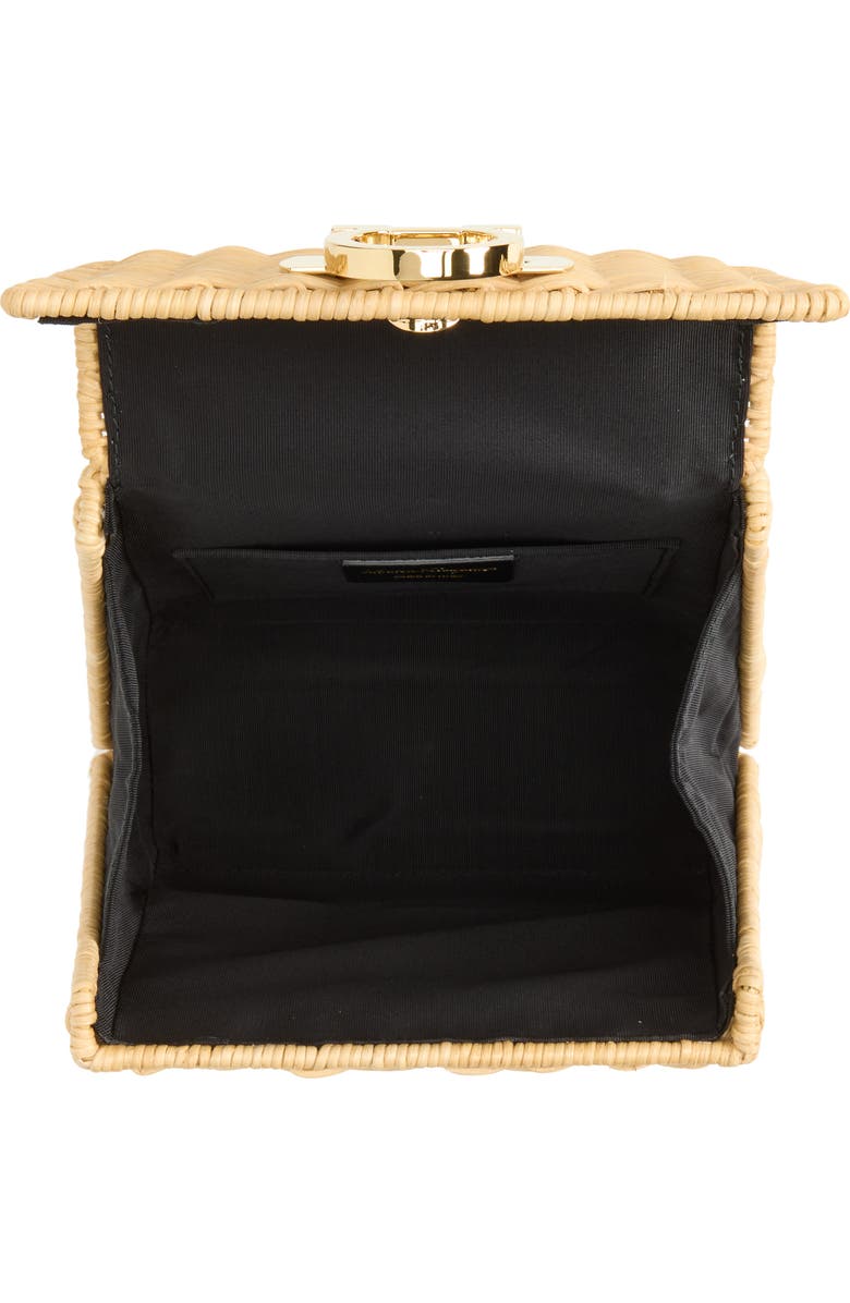 FERRAGAMO Small Iconic Top Handle Wicker Handbag, Alternate, color, Naturale Nero