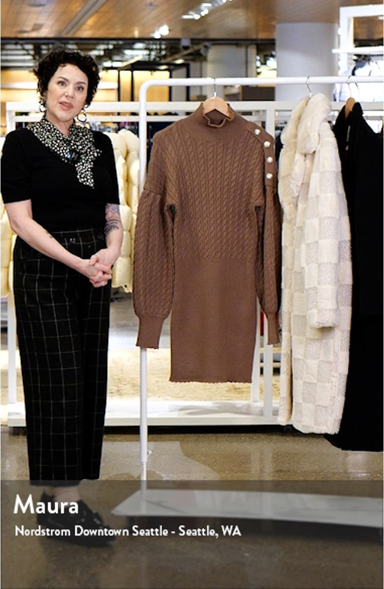 Bettany Button Shoulder Long Sleeve Turtleneck Sweater Minidress, sales video thumbnail