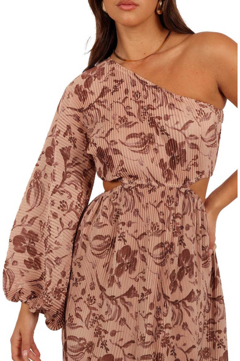 Wren Floral Pleated Cutout One-Shoulder Midi Dress, Alternate, color, WILD ORCHID