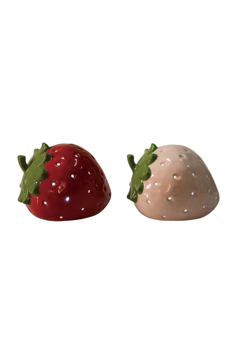 Transpac Dolomite Light Up Strawberry Set of 2 LED Decor Multicolored for Spring Tabletop Lighting, Main, color, Red