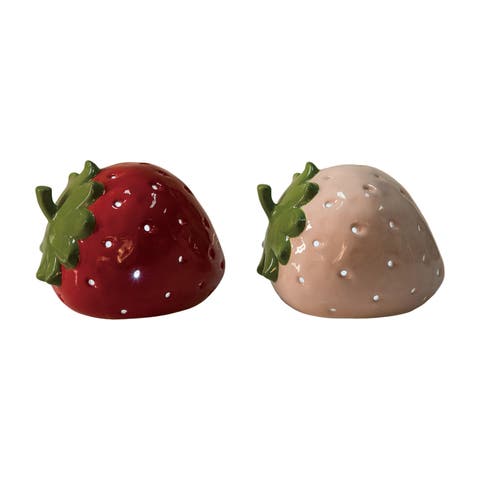 Dolomite Light Up Strawberry Set of 2 LED Decor Multicolored for Spring Tabletop Lighting