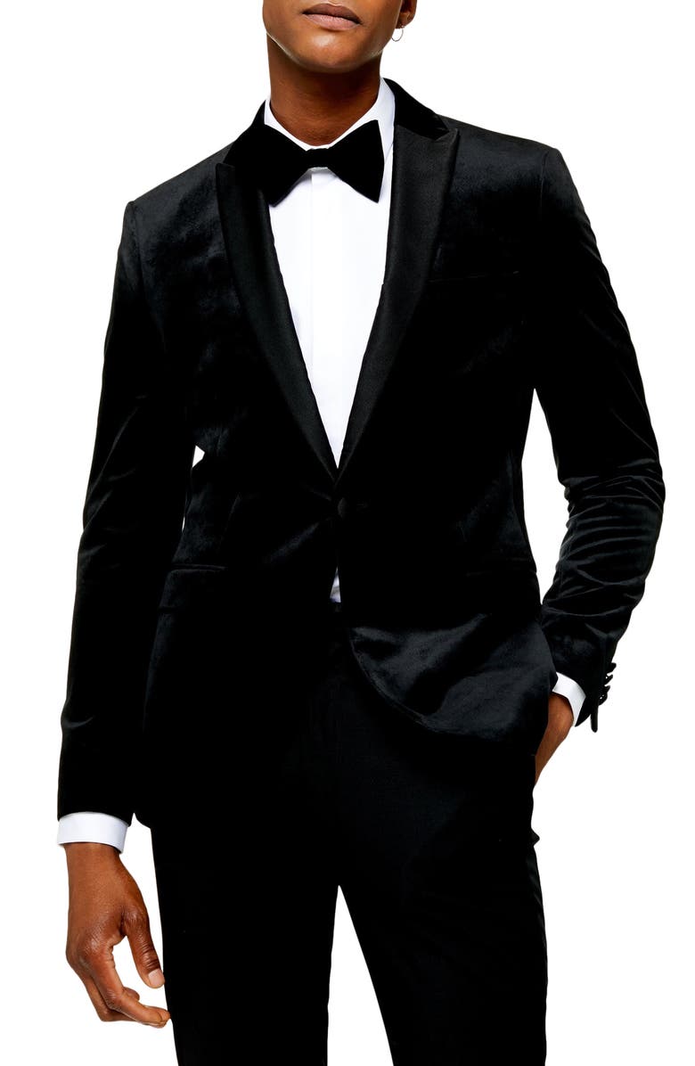 Topman Velvet Skinny Fit Blazer, Main, color, 
