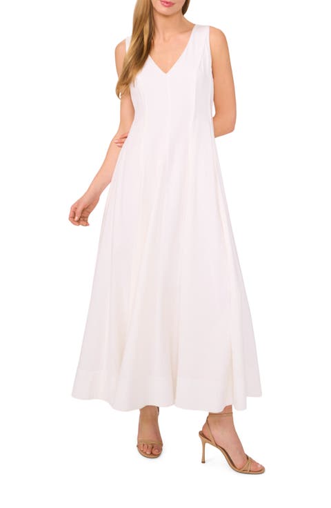 Pleated Waist Sleeveless Linen Blend Maxi Dress