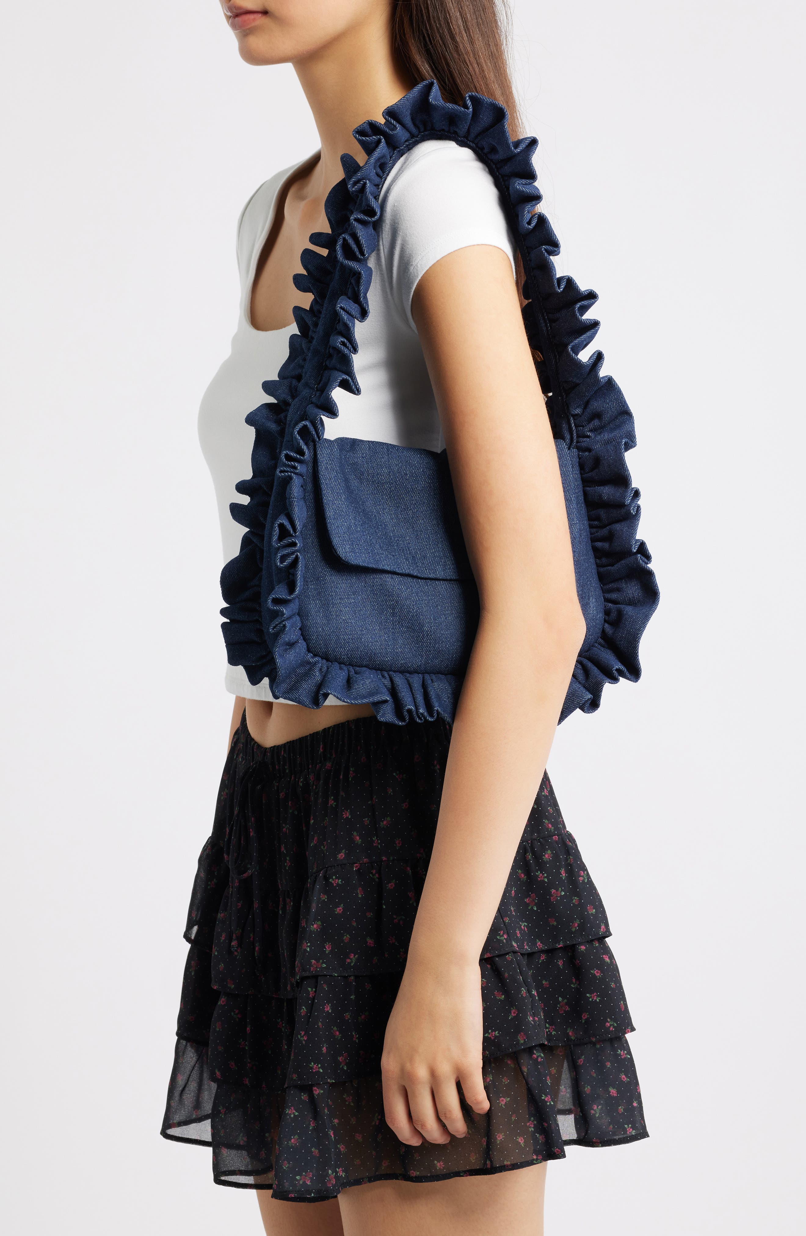 Baggy London Baguette Flap Denim Shoulder Bag, Alternate, color, Denim