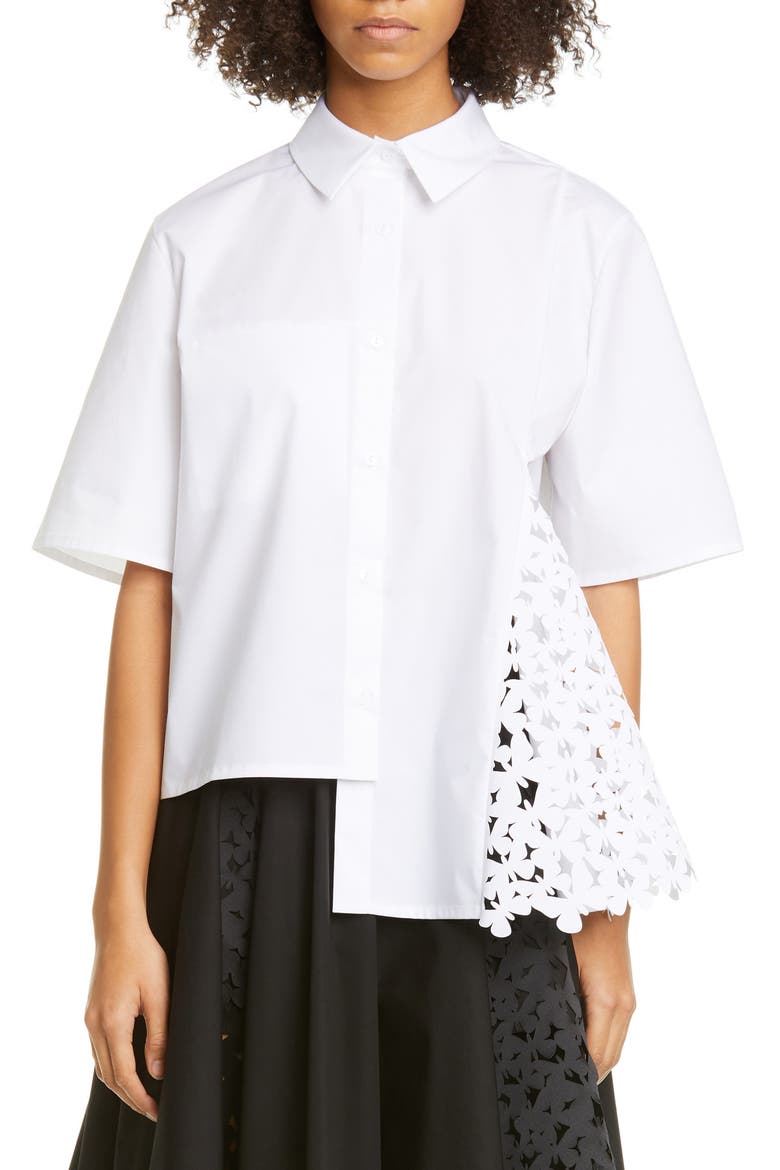Atlas Laser Cut Butterfly Stretch Cotton Shirt, Main, color, WHITE/ WHITE
